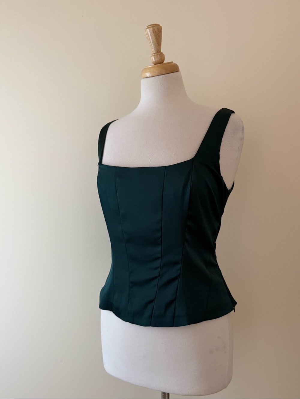 Dynamite Satin Corset Tank Top | Dark Emerald Green | Size Medium